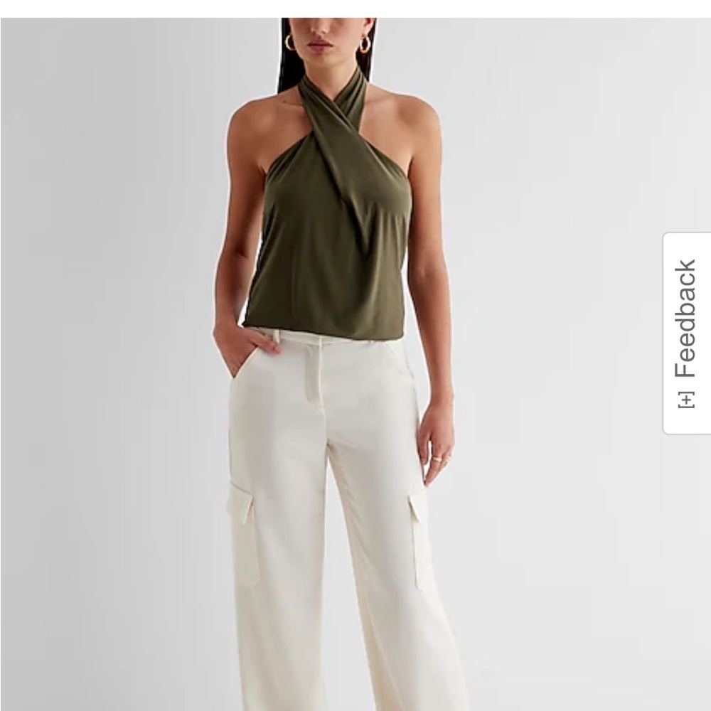 Twist Neck Halter Tank NWT XL OLIVE GREEN